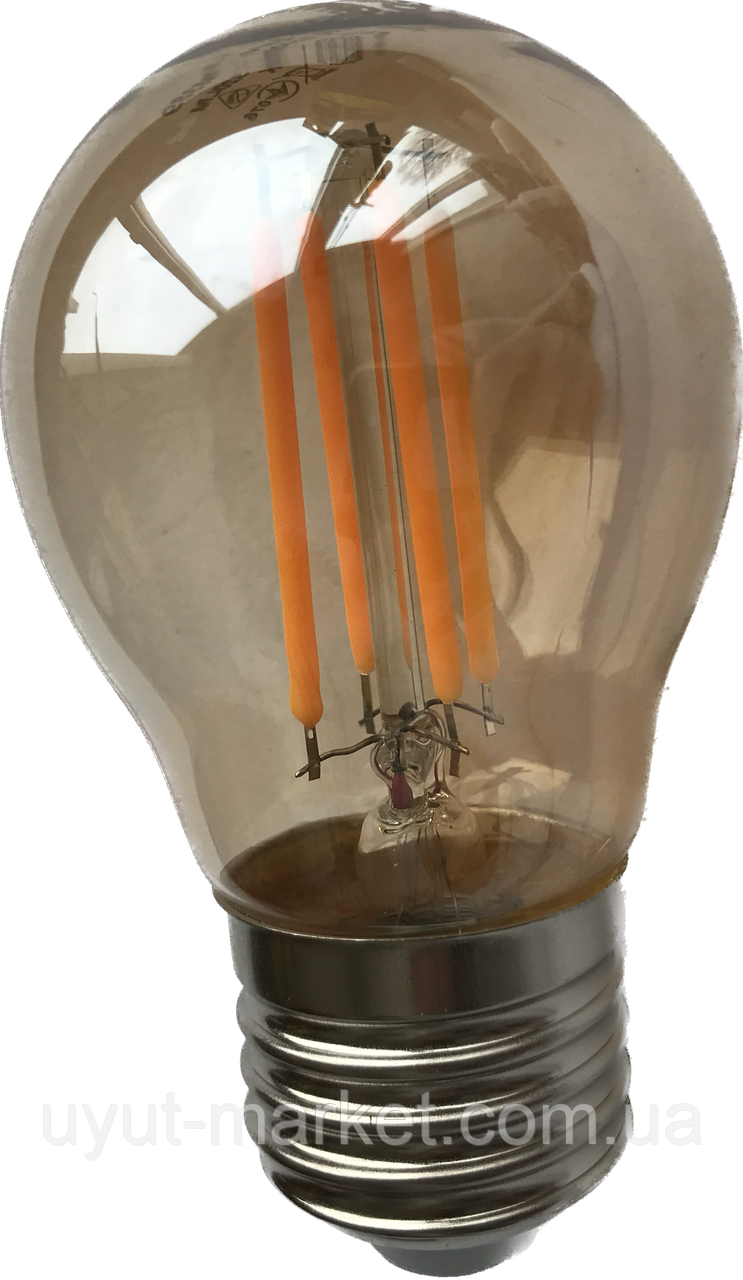 Світлодіодна лампочка 4 Вт Е27 G45 Filament 2200 K, лампа Едісона бурштинове тонування
