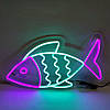 Неонова вивіска "Риба" 400х235 мм синьо-фіолетова з диммером і блоком живлення, фото 2