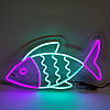 Неонова вивіска "Риба" 400х235 мм синьо-фіолетова з диммером і блоком живлення, фото 7
