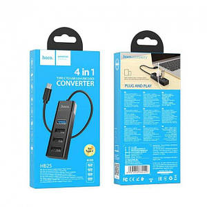 USB-хаб розширювач з входом Type-C HUB адаптер HOCO HB25 Easy mix 4-in-1 converter (USB3.0+3*USB2.0