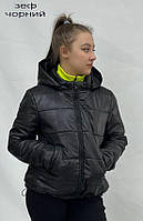 Демісезонна  жіноча куртка з відстебним капюшоном - зеф чорний