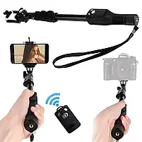 Монопод селфи палиця для фото і відео з bluetooth пультом YUNGTUNG YT-1288 висота-125см Чорний-2062, фото 3