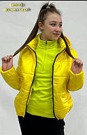Демісезонна  жіноча куртка з відстебним капюшоном - зеф жовтий