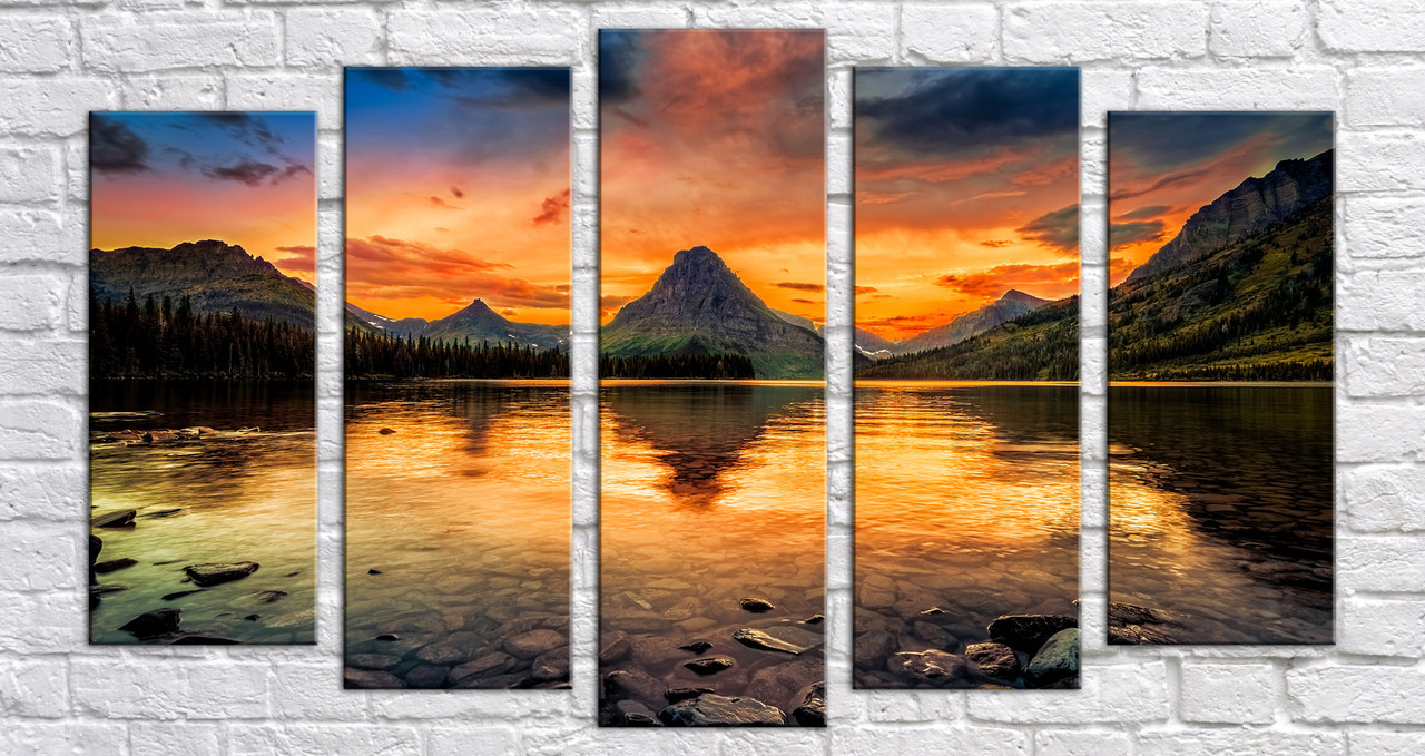 Модульна картина на полотні з 5-ти частин "Гори на заході"