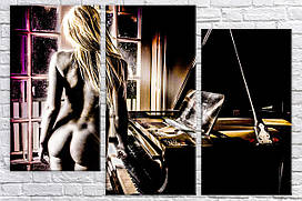 Модульна картина на полотні з 3-х частин "Дівчина біля рояля"