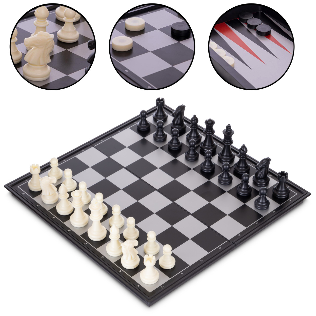 Набір шахи, шашки, нарди 3 в 1 дорожні магнітні IG-48812(дошка 32х32см)