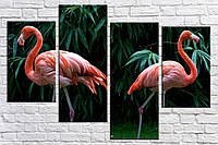 Модульная картина на холсте из 4-х частей "Фламинго"