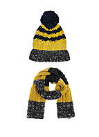 Комплект детский шапка и шарф желтые в полоску 52см