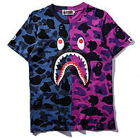 Футболка сине-фиолетовая Bape Shark мужская женская унисекс летняя бейп