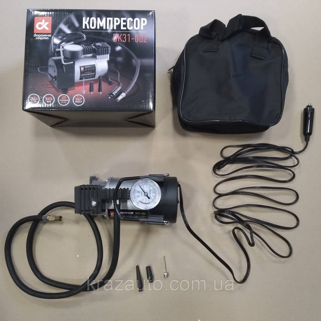 Компресор автомобільний для підкачування шин (12V, 10 Атм, 35 л/хв, прикурювач). DK31-002, фото 1