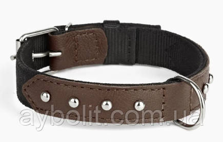 Нашийник KARELINE з нейлону та натуральної шкіри з прикрасами з металу 25 мм 370-440 мм, фото 1