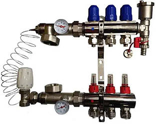 Колектор для теплої підлоги KOER на три котури в зборі
