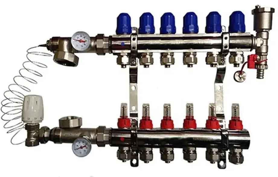 Колектор для теплої підлоги KOER на шість контурів в зборі