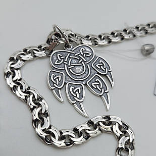 Комплект срібний ланцюжок з кулоном Оберiг Печатка Велеса 925 проба