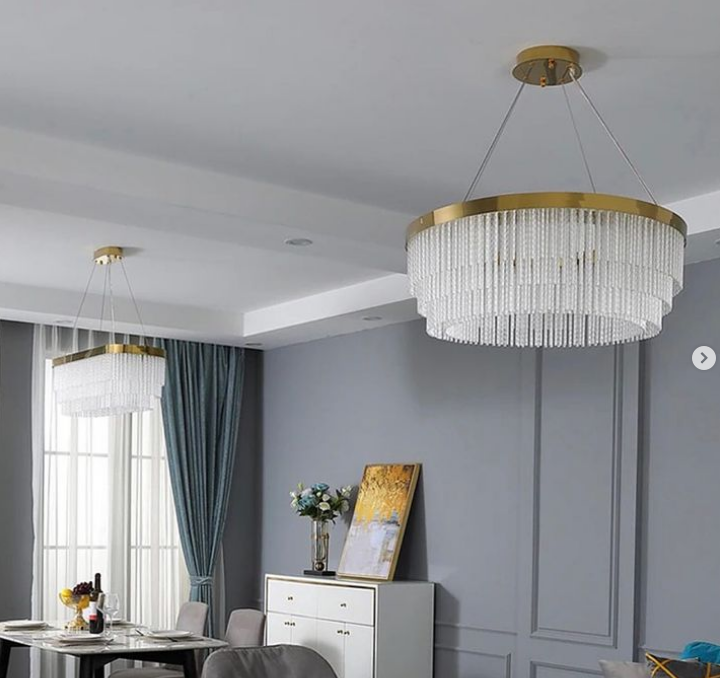 Підвісна дизайнерська люстра у корпусі латунь з ніжними скляними паличками діаметром 60/80/100см, фото 1