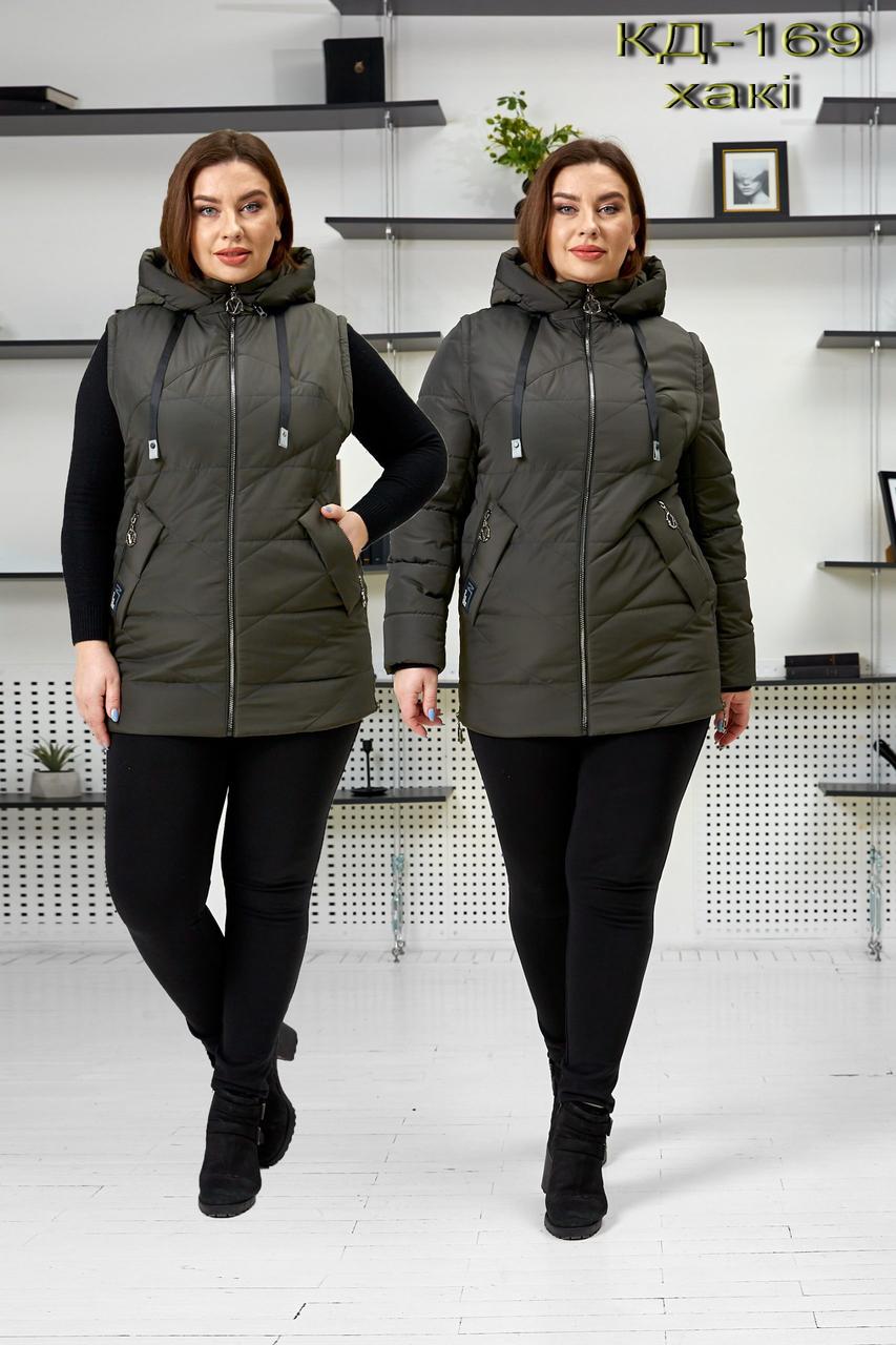 Жіноча демісезонна куртка трансформер великих розмірів КД-169 хакі