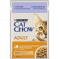 Влажный корм Cat Chow Adult (Пурина Кэт Чау Адалт) ягненок и зеленая фасоль в желе 85 г для взрослых кошек