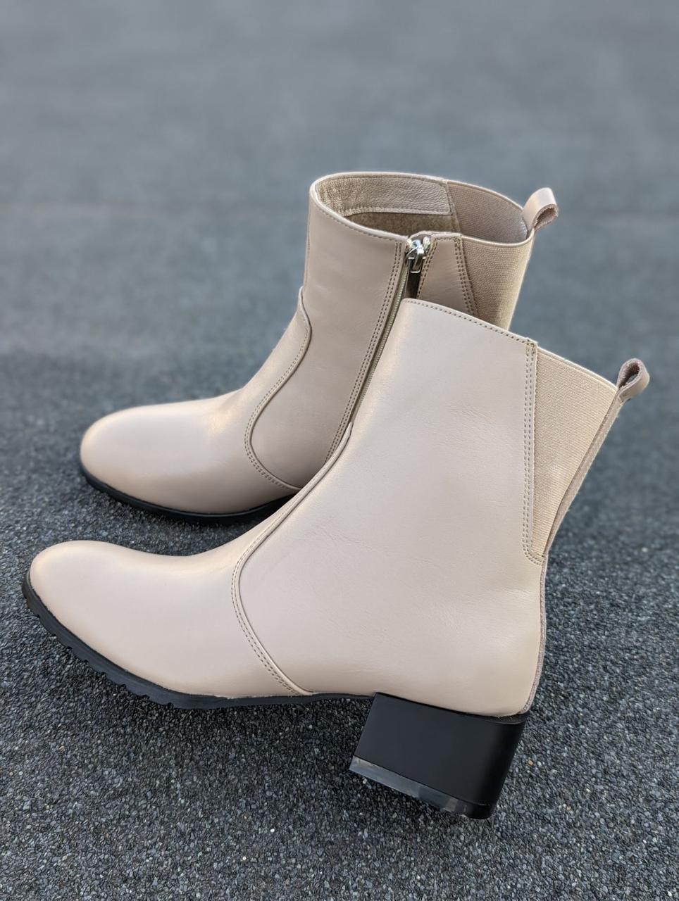 STTOPA деми зима. Размеры 36-45. Полусапожки больших размеров кожаные. Каблук 5 см. 201-3645-5-5 Бежевые, фото 1