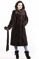 Женская длинная шуба 120см. из эко меха под норку с капюшоном и поясом р- 42-44,46-48,50-52 коричневая норка