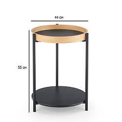 Круглий журнальний столик з бортиками Rolo 44х55 см дуб натуральний на чорних сталевих ніжках для передпокою