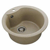 Кругла гранітна мийка Platinum TURAS 480 айворі матова, фото 3