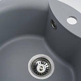 Гранітна мийка кухонна Platinum TURAS 480 сірий металік матова, фото 2