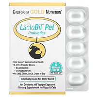 California Gold Nutrition, пробиотики для животных LactoBif Pet, 5 млрд КОЕ, 60 капсул