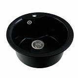 Кругла гранітна мийка Platinum TURAS 480 чорна матова, фото 3