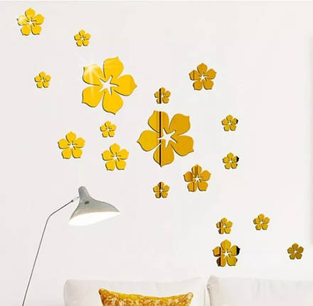 Дзеркальні наклейки квіти пластикові 18шт набір золоті, фото 1