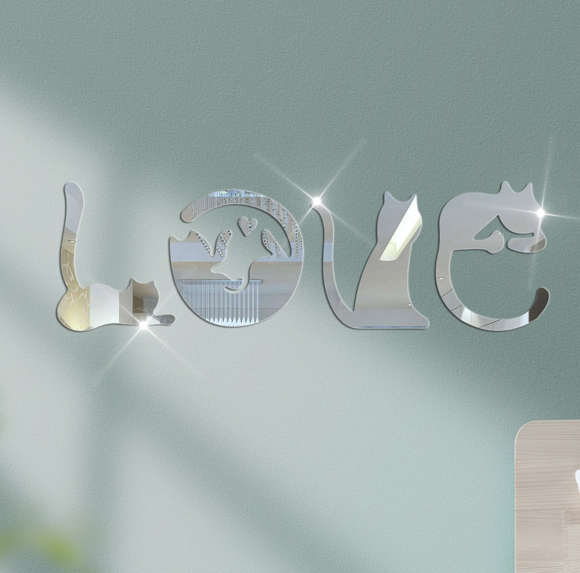 Дзеркальні наклейки на стіну 4 коти LOVE