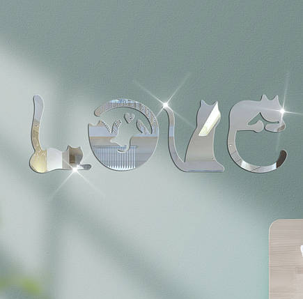 Дзеркальні наклейки на стіну 4 коти LOVE, фото 1