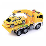 Іграшка евакуатор з машинкою таксі Wenyi 30 см інерційний світло звук Жовтий (59977), фото 3