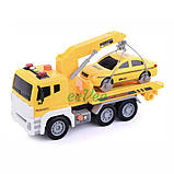 Іграшка евакуатор з машинкою таксі Wenyi 30 см інерційний світло звук Жовтий (59977), фото 4