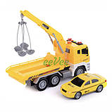 Іграшка евакуатор з машинкою таксі Wenyi 30 см інерційний світло звук Жовтий (59977), фото 7