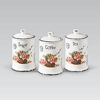 Набір керамічних ємностей (чай, кава, цукор) продуктів Maestro (Маестро) Листівка троянда 3 шт (MR-20050-03CS)