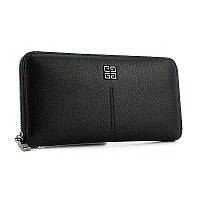 Женский кожаный черный кошелек на молнии модный большой брендовый кошелек портмоне из натуральной матовой кожи