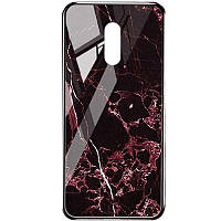 TPU+Glass чохол Luxury Marble для OnePlus 7 Марсала / Бордовий