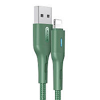 Дата кабель USAMS US-SJ425 U-Bob Series USB to Lightning Smart Power-off Cable (1.2m) Чорний Папа-папа, "1,1-2,0 м", Техничка, Зелений, Плетений, Led-підсвічування, Lightning - USB, "1,2 - 2,1А", Дата кабель + зарядка