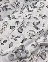 Ткань фланель 240 см цветы серые набивная для постельного белья
