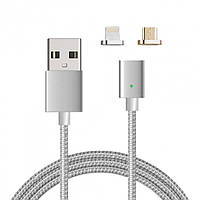 Кабель Magnetic DM-M15 2в1 Micro USB/Lightning магнітний шнур 1,2 м 2A