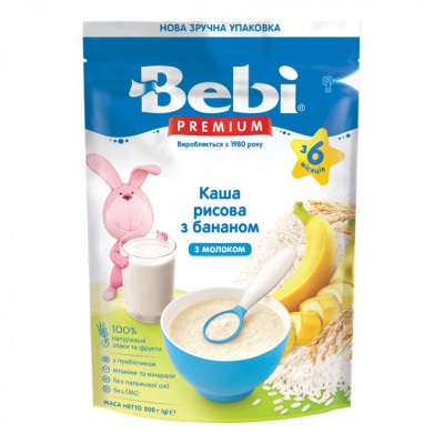 Дитяча каша Bebi Premium молочна Рисова з бананом +6 міс. 200 г (1105036)