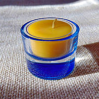 Стильный голубой круглый стеклянный подсвечник для чайных свечей