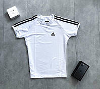 Мужская футболка Adidas с лампасами спортивная на лето белая | Тенниска Адидас летняя ТОП качества