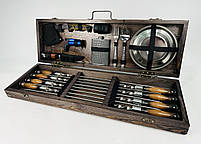 Подарунковий набір шампурів у дерев'яному кейсі ПІКНІК HAPPY DAYS, фото 3