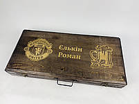 Подарунковий набір шампурів в дерев'яному кейсі для пікніка КІЗЛЯР, ручної роботи (шампура і аксесуари) HAPPY DAYS, фото 7