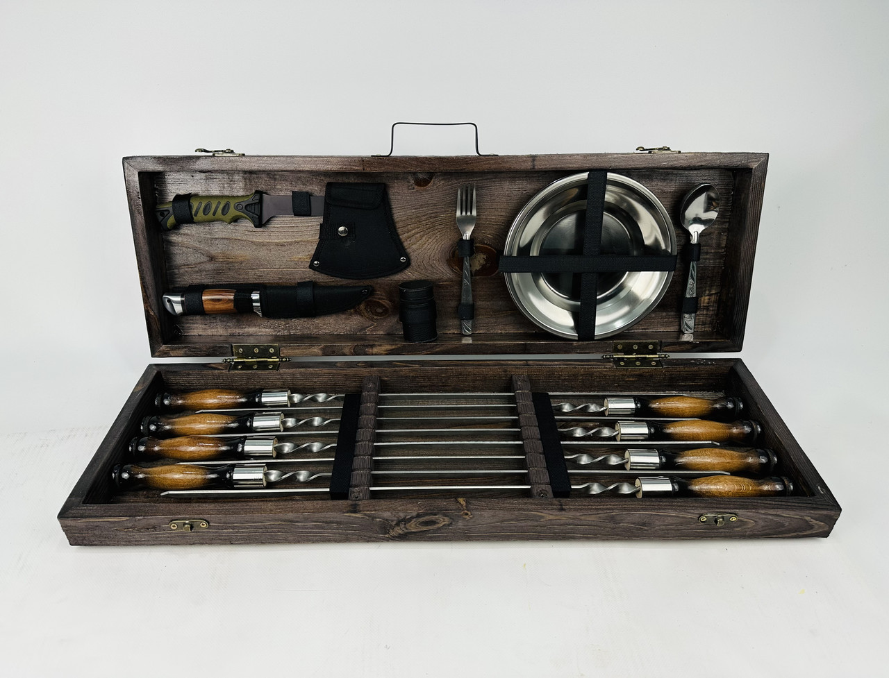 Подарунковий набір шампурів у дерев'яному кейсі М'ЯСНИК HAPPY DAYS, фото 1