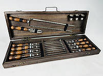 Подарунковий набір шампурів в дерев'яному кейсі для пікніка КІЗЛЯР, ручної роботи (шампура і аксесуари) HAPPY DAYS, фото 2