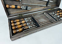 Подарунковий набір шампурів в дерев'яному кейсі для пікніка КІЗЛЯР, ручної роботи (шампура і аксесуари) HAPPY DAYS, фото 5