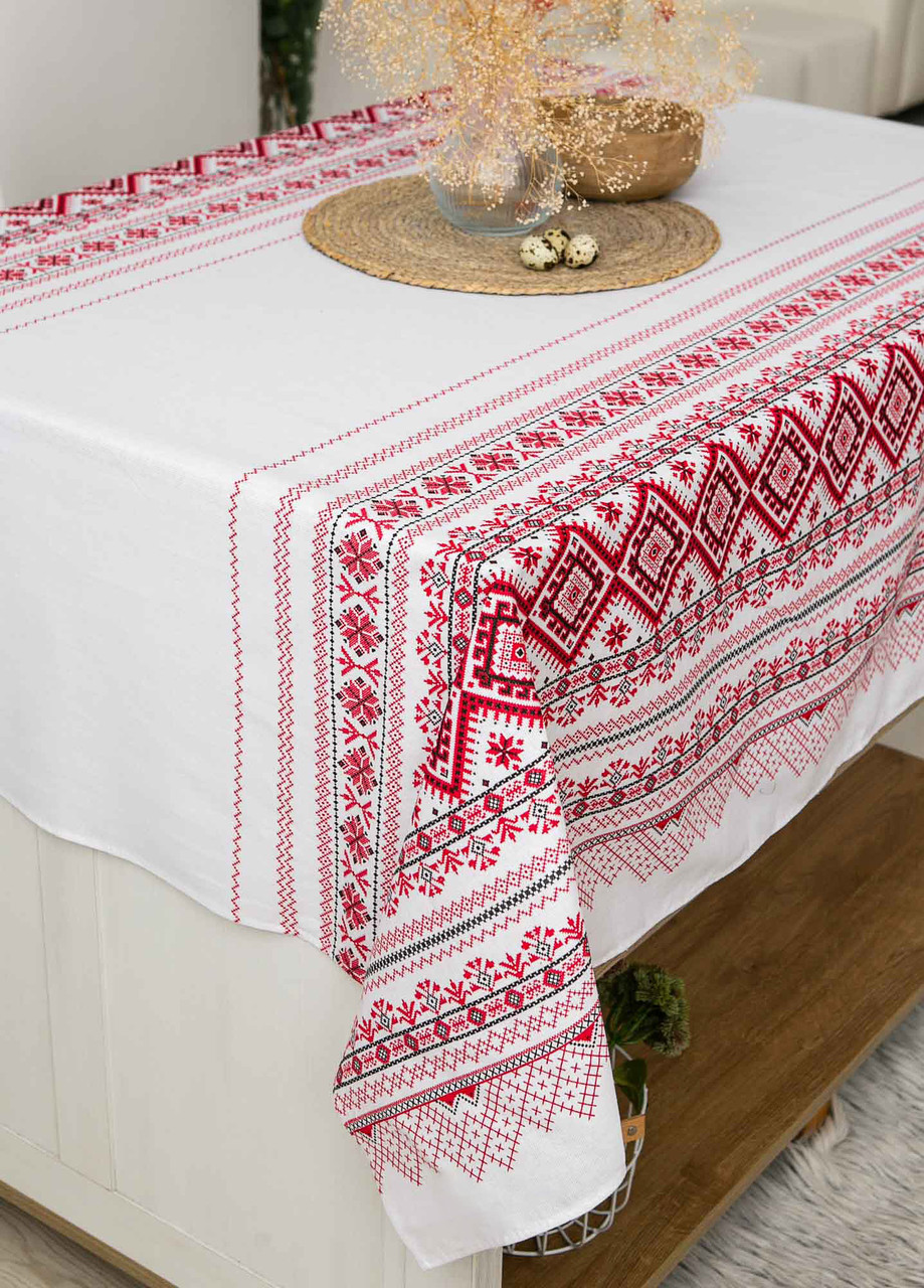 Скатертина лляна 150х150 см (квадратна, на круглий стіл) Коровай
