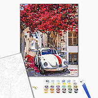 Картина по номерам 40х50 на деревянном подрамнике "Авто на цветущей улицы" BS52310